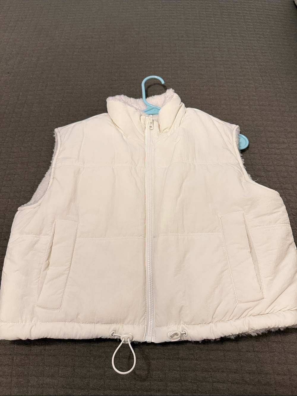 Cream Puffer Vest with Sherpa Lining